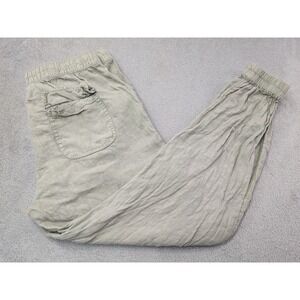 Nicole Miller Women's Size Large Linen Cargo Jogger Pants Tea Green